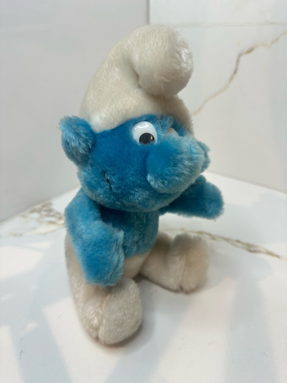 1980 Peyo Smurf Bean Bag Plush Wallace Berrie & Company Vintage 8in Plastic Eyes - Picture 2 of 8